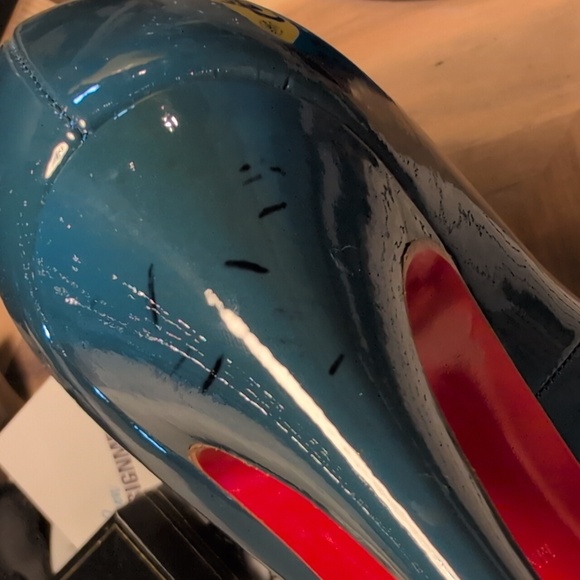 Christian Loubutin Platform Deep Teal Patent Leather Stilettos Sz 38 - Picture 12 of 14